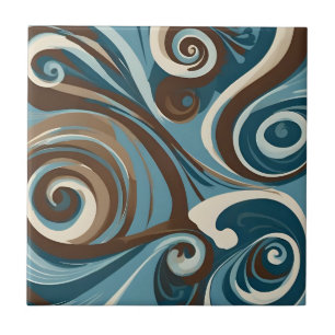 Brown, Blue, and Cream Abstract Tile