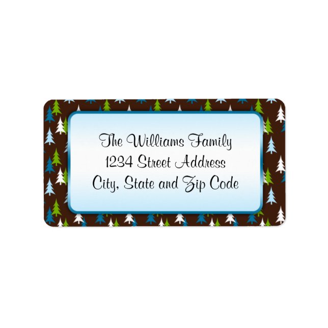 Brown Blue and Green Christmas Tree Pattern Label (Front)