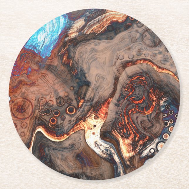 Brown, blue and Orange Modern Art     Round Paper Coaster (Front)