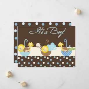 Brown Blue Baby Boy Announcement Card