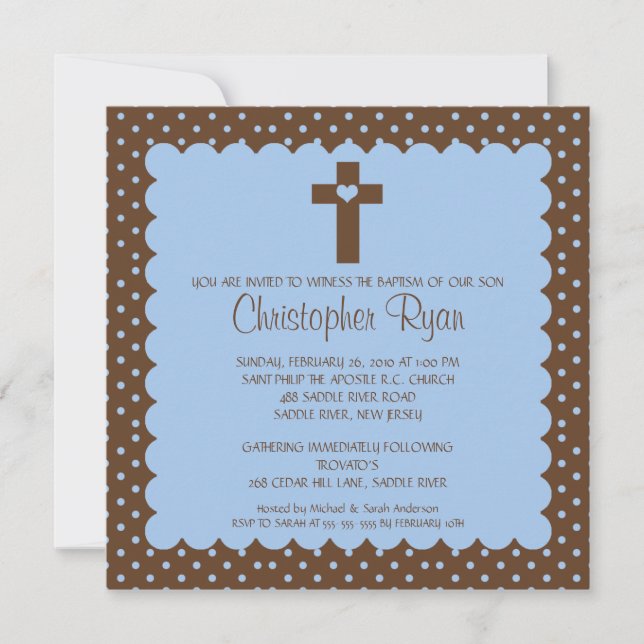 Brown & Blue Baby Boy Baptism Inviation Invitation (Front)