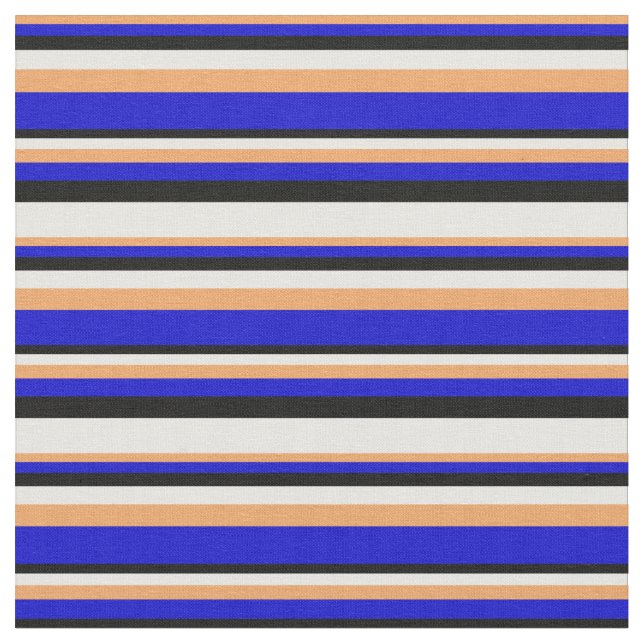 Brown, Blue, Black & White Stripes Pattern Fabric (Close Up)