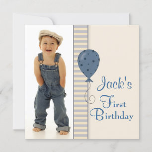 Brown Blue Boys Photo Birthday Party Invitation