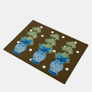 Brown Blue Chinoiserie Orange Topiary Doormat