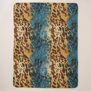 Brown Blue Cowhide Sherpa Blanket