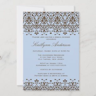 Brown & Blue Damask Bridal Shower Invitation