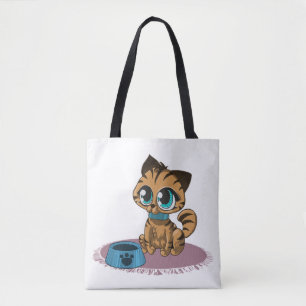 BROWN BLUE-EYED KITTEN ON A PURPLE MAT TOTE BAG