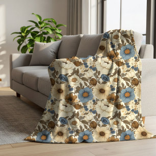 Brown Blue Floral Bohemian Powder Blue Cozy Blanke Sherpa Blanket