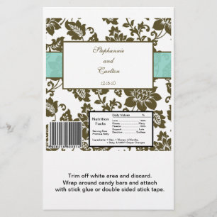 Brown/Blue Floral Damask Wedding Candy Wrapper