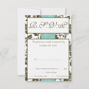 Brown/Blue Floral Damask Wedding RSVP Card