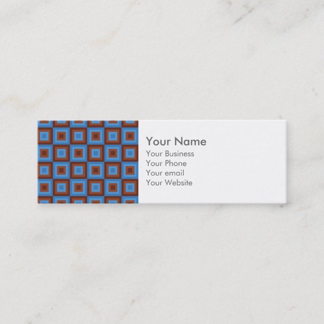 Brown Blue Geometric Patterns Mini Business Card (Front)