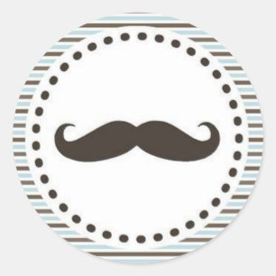 Brown & Blue Moustache Baby Shower Sticker