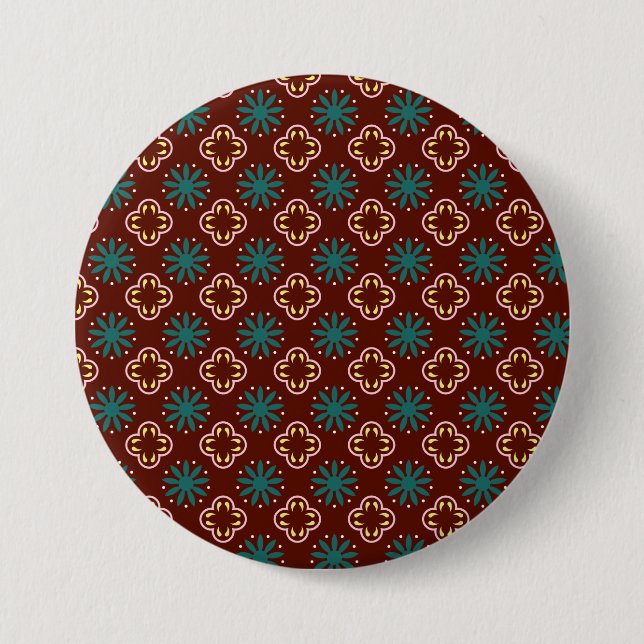 Brown Blue Pattern 3 Inch Round Button (Front)