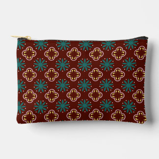 Brown Blue Pattern Accessory Pouch