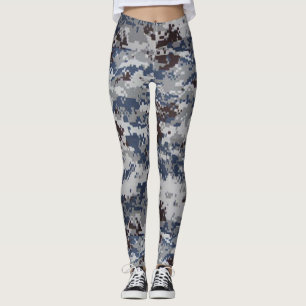 Brown Blue Pattern Camouflage Women Leggings