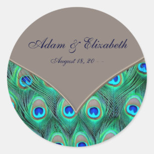 Brown Blue Peacock Wedding Favour Label