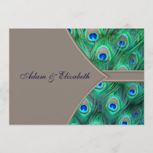 Brown Blue Peacock Wedding Invitations