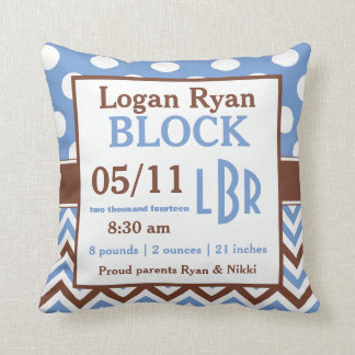 Brown Blue Personalized Baby Announcement Pillow