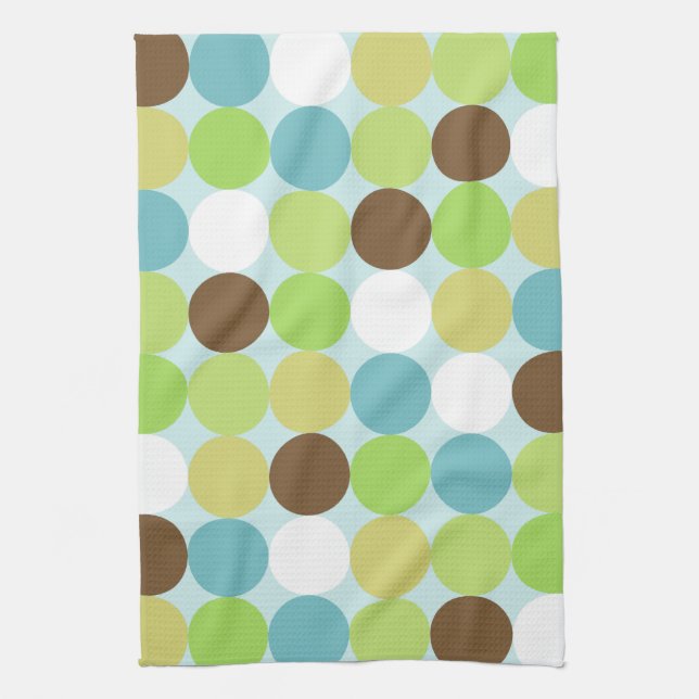 Brown blue polka dots kitchen towel (Vertical)