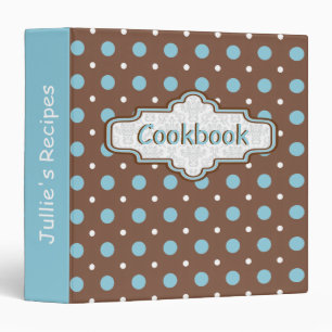 Brown, blue retro polka dot cute recipe binder