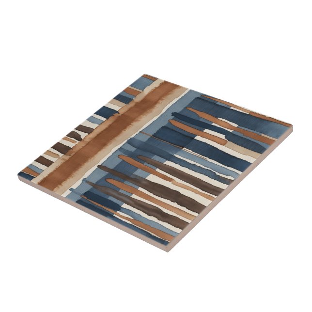 Brown Blue rust and beige abstract Tile (Side)
