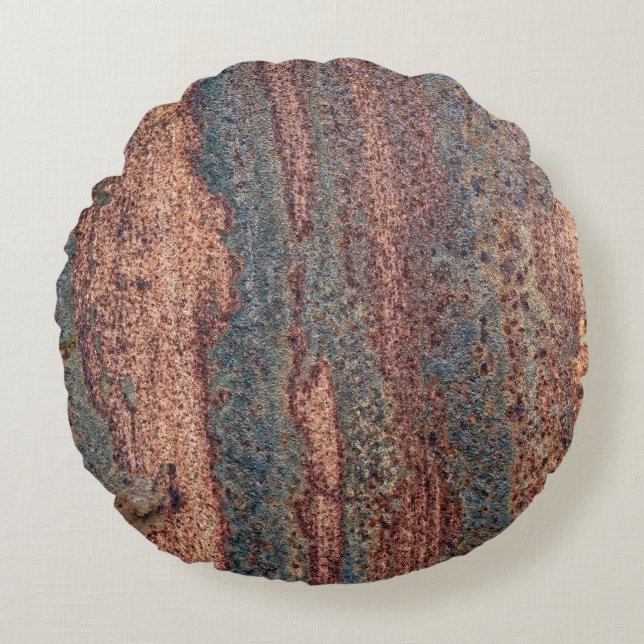 Brown & Blue Rusted Metal Pattern Round Pillow (Front)