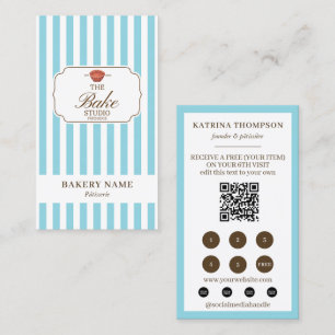 Brown Blue Stripes Bakery Logo Loyalty Punch Business Card