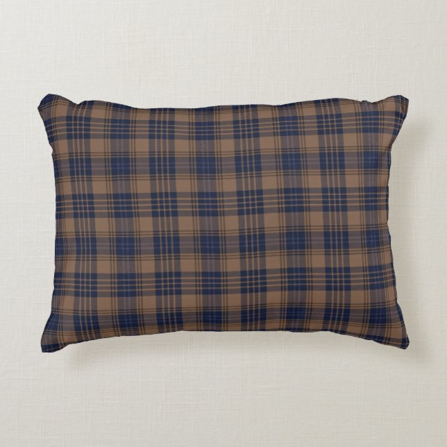 Brown Blue Tartan Plaid Rustic Pattern Accent Pillow (Front)