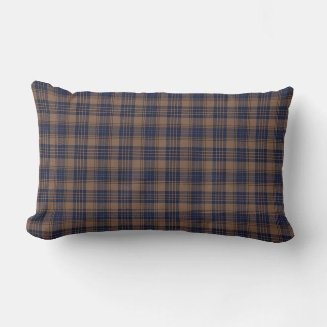 Brown Blue Tartan Plaid Rustic Pattern Lumbar Pillow (Front)