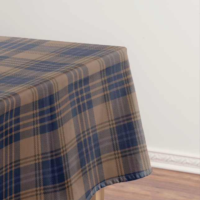 Brown Blue Tartan Plaid Rustic Pattern Tablecloth (In Situ)