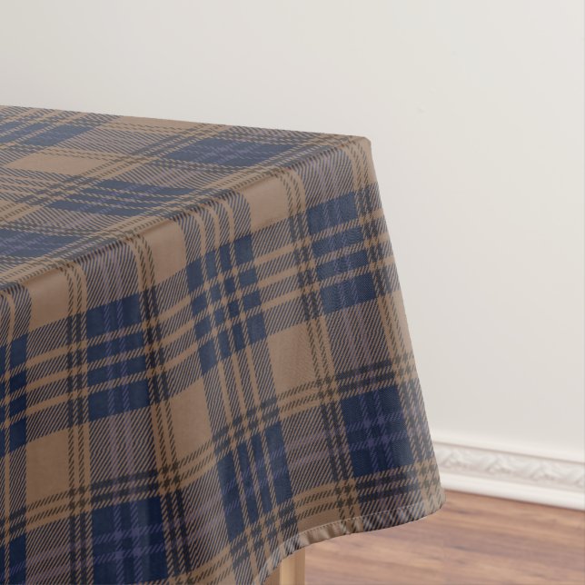 Brown Blue Tartan Plaid Rustic Pattern Tablecloth (In Situ)
