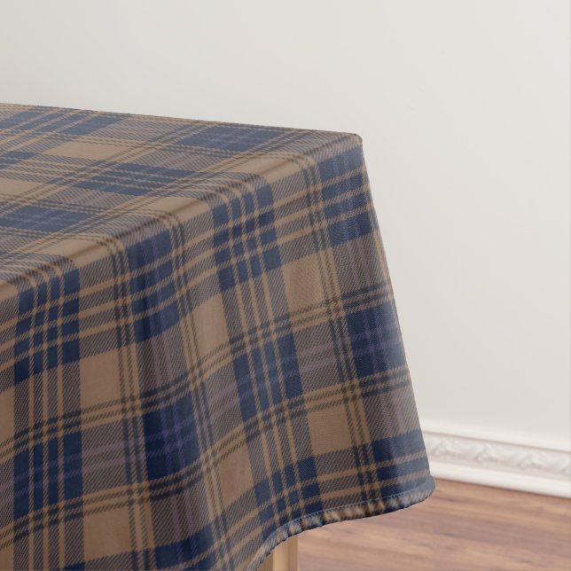 Brown Blue Tartan Plaid Rustic Pattern Tablecloth (In Situ)