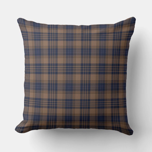 Brown Blue Tartan Plaid Rustic Pattern Throw Pillow (Front)
