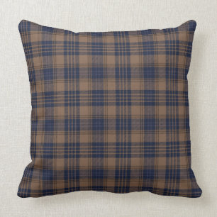 Brown Blue Tartan Plaid Rustic Pattern Throw Pillow