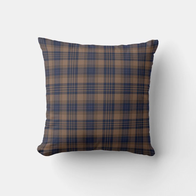 Brown Blue Tartan Plaid Rustic Pattern Throw Pillow (Front)