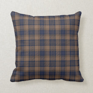 Brown Blue Tartan Plaid Rustic Pattern Throw Pillow