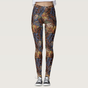 Brown/Blue Tropical Leaf Women's Leggings