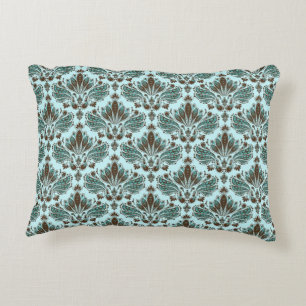 Brown & Blue Vintage Floral Pattern Design 2 Accent Pillow