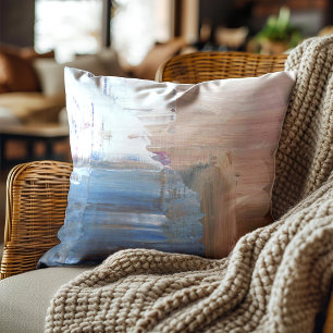 Brown Blue White Abstract Artistic Throw Pillow