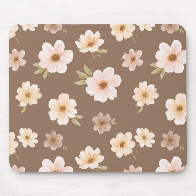 Brown Blush Cream Floral Mouse Pad (Front)