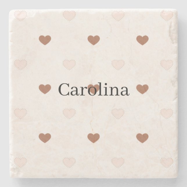 Brown Blush Pink Hearts Love Stone Coaster (Front)