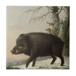Brown Boar Pig Vintage Fine Art Hunting Painting Tile