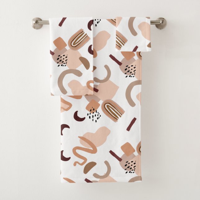 Brown Boho Abstract Print Bath Towel Set (Insitu)