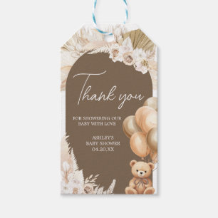 Brown Boho Bear Balloon Baby Shower Favour Tags