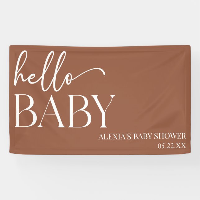 Brown Boho Bohemian Hello Baby Baby Shower Banner (Horizontal)