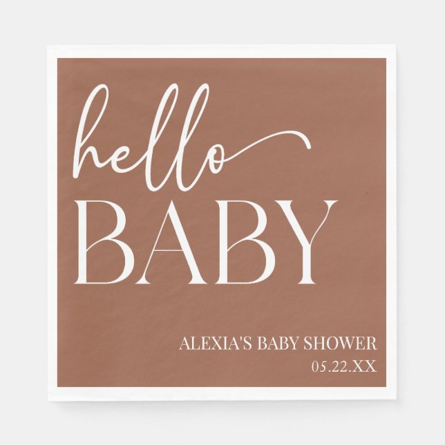 Brown Boho Bohemian Hello Baby Baby Shower Napkin (Front)