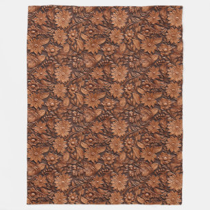 Brown Boho Floral Fleece Blanket