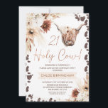 Brown Boho Floral Holy Cow Highland 21st Birthday  Invitation<br><div class="desc">Brown Boho Floral Holy Cow Highland 21st Birthday Invitation

Sweet highland cow themed birthday invitation in a bohemian style featuring two natural tones boho floral arrangements,  brown cow print pattern and a highland cow .  This boho floral  holy cow 21st birthday invitation can be altered to suit any age.</div>