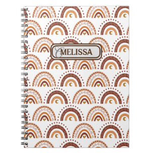 Brown Boho Rainbow Whimsical Pattern Monogram Name Notebook