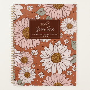Brown Boho Retro Floral Impression personnalisée